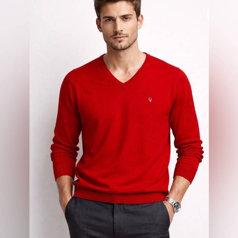 Christian Dior Men's V-Neck Vintage Sweater In Bold Red
